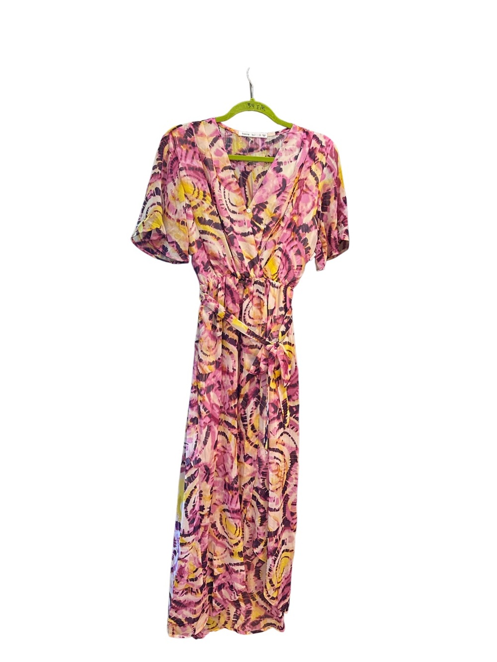 Pink & Yellow Abstract Print V-Neck Maxi Dress